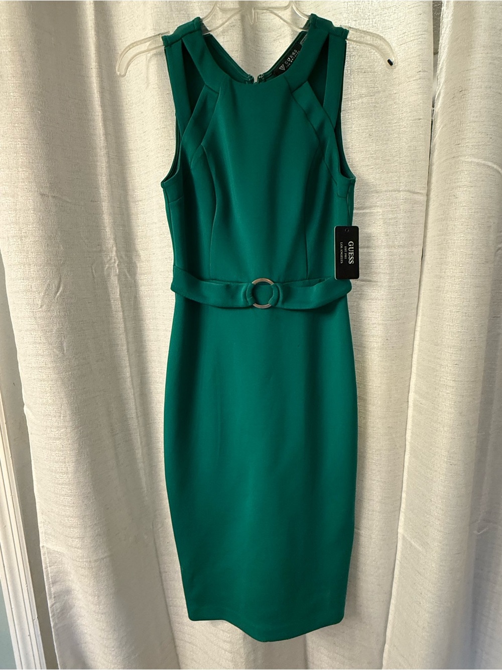 NWT Guess Los Angeles Emerald Green Belted Sheath Midi Dress | Size 6